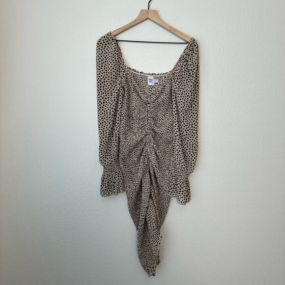 Princess Polly Women Brown Leopard Mini Dress Longsleeve Ruffle Cocktail Size 8 - Picture 3 of 7